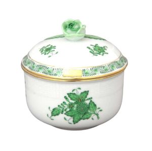 Apponyi Green Sugar Basin Sm, Rose Knob by Herend