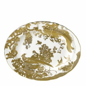 Aves Gold Oval Dish Large by Royal Crown Derby