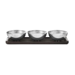 Bernadotte Triple Bowl Set In Stand Wood & Stainless Steel by Georg Jensen