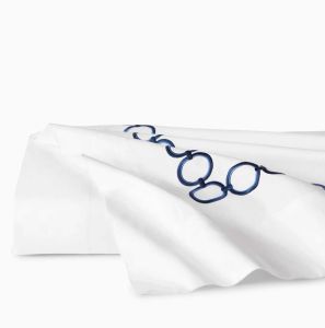Catena White/Navy King Flat Sheet by Sferra