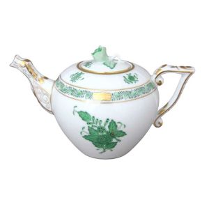 Apponyi Green Teapot 0.38L, Rose Knob by Herend