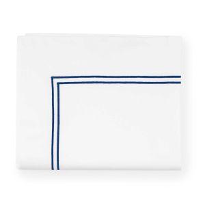 Grande Hotel White/Navy Twin Flat Sheet by Sferra