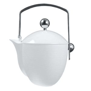 Hemisphere Satin White Coffee Pot Stainless Steel Accents by JL Coquet