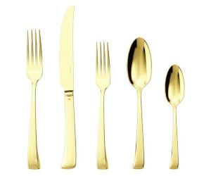 Imagine Gold 5 Pcs Place Setting with Solid Handle Knife by Sambonet