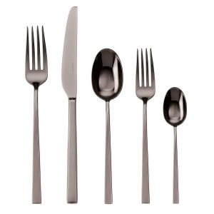 Sambonet Linea Q Black PVD 5 Pcs Place Setting with Solid Handle Knife 52730B93