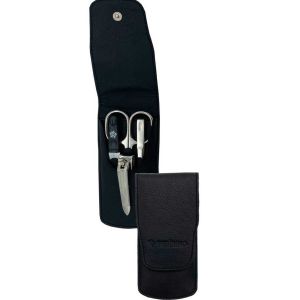 Manicure Set Black Leather 4 Piece Nickel Plated by Pfeilring