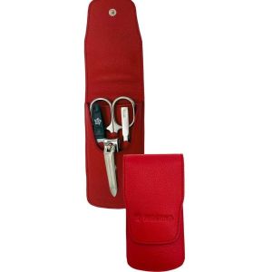 Manicure Set Red Leather 4 Piece Nickel Plated by Pfeilring