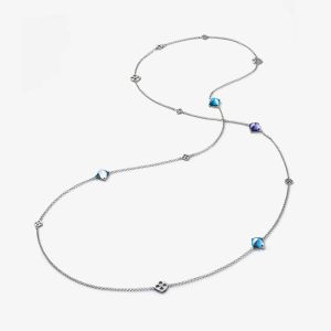 Medicis Long Necklace Silver Clear Crystal Riviera, Aqua Mirror & Purple Mirror by Baccarat
