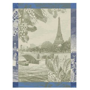 Paris Sur Seine - Green Tea Towel by Le Jacquard Francais