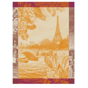 Paris Sur Seine - Orange Tea Towel by Le Jacquard Francais