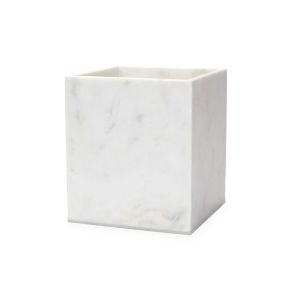 Pietra White/Silver Marble Waste Basket by Sferra