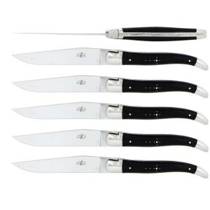 Steak Knives Dark Horn Tip Stainless Steel Shiny Finish Set/6 by Forge Laguiole