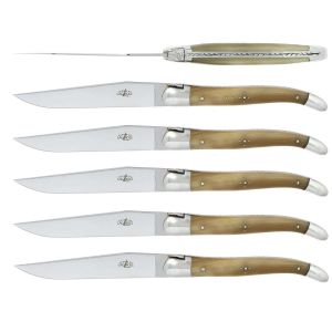 Steak Knives Light Horn Tip Stainless Steel Shiny Finish Set/6 by Forge Laguiole