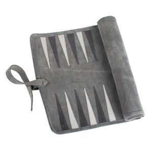 Travel Size Leather Backgammon Concrete Grey With White And Grey Points by Manopoulos