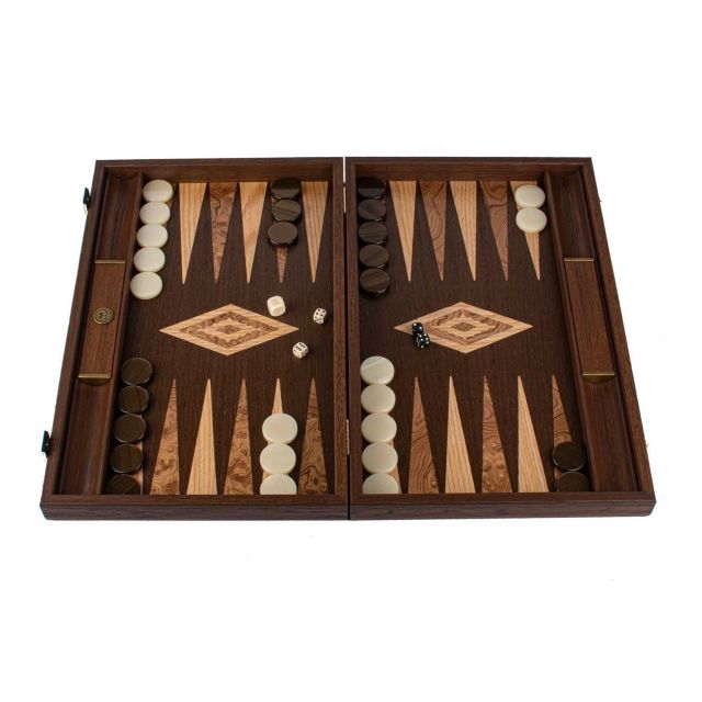 Manopoulos Backgammon American Wenge with Walnut Burl & Oak Points BVV1JD
