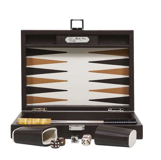 Hector Saxe Backgammon Medium Buffalo Leather Chocolat BM01-Cho
