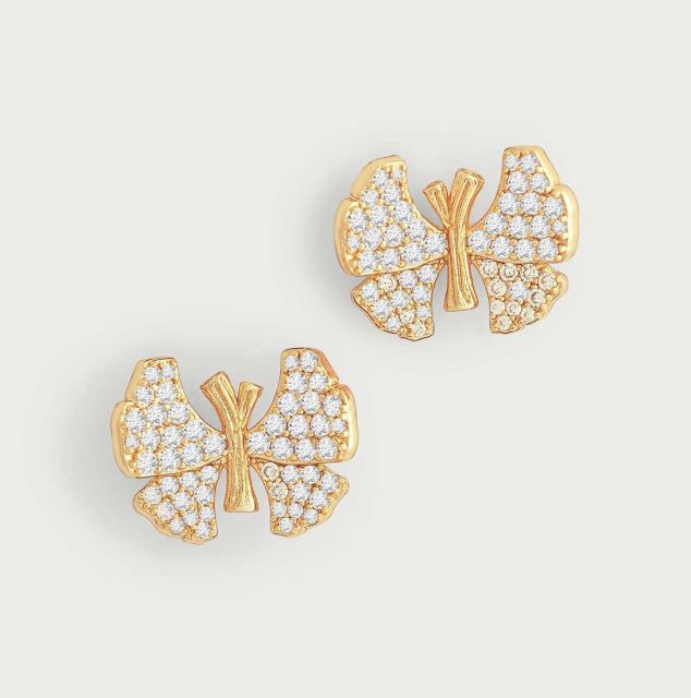 Anabel Aram Butterfly Gold, White Crystals Pave Stud Earrings 14021114424