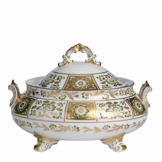 Royal Crown Derby DERBY PANEL GREEN COVERED VEGETABLE DISH DEPAGR00406