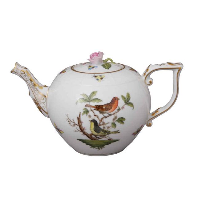 Herend Rothschild Bird Teapot, Rose Knob .8L 00606-0-09RO