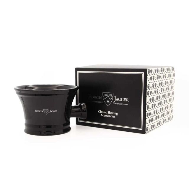 Edwin Jagger Shaving Soap Bowl Black Porcelain With Handle RN46