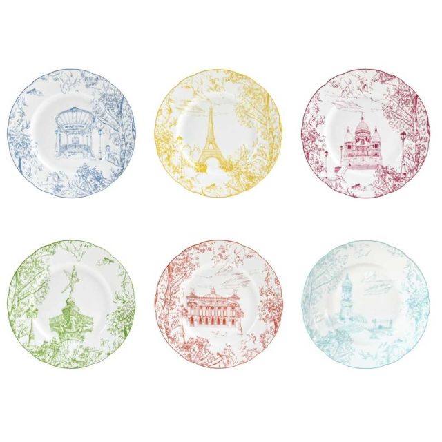 Bernardaud Tout Paris Set Of 6 Assorted Salad Plates 1980-2993