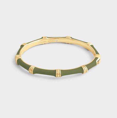 Anabel Aram Bamboo Enameled Hinged Bangle Olive Green 12011123025