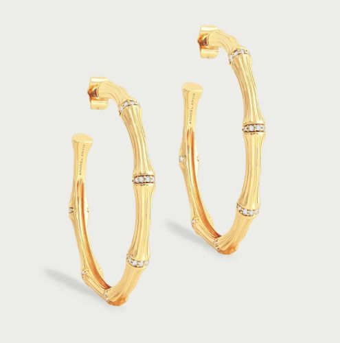 Anabel Aram Bamboo Gold Large Hoop Earrings 14011112924