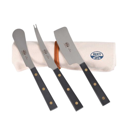 Berti Black Lucite S/3 Cheese Knives, Grit Finish in roll-up 435-BLK