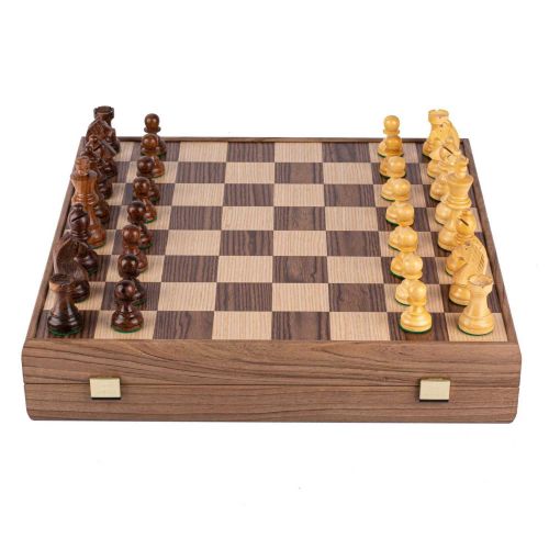 Manopoulos Chess Wooden Chess With Staunton Chess & Walnut Chessboard SKW43B50K