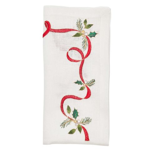 Kim Seybert Holiday Christmas Ribbon Napkin Set of 4 NA2259708WHRDG
