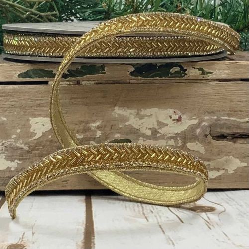 d.stevens Holiday Ribbon Gold Chevron Beaded Ribbon 05-0621