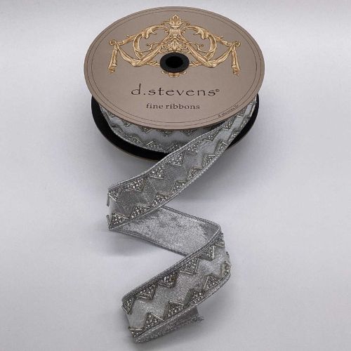 d.stevens Holiday Ribbon Silver Jewel Trimmed Ribbon 05-1653