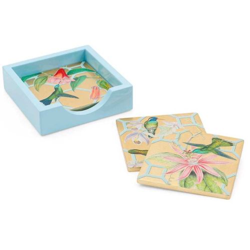 Caspari Lacquer Coaster Hummingbird Trellis 15111LQCSET