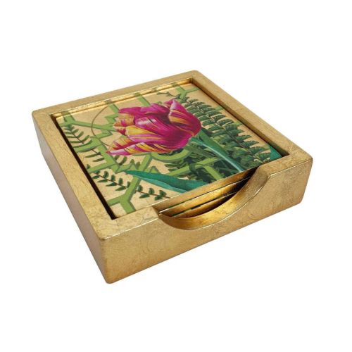 Caspari Lacquer Coaster La Dolce Vita Gold Set of 4 17891LQCSET