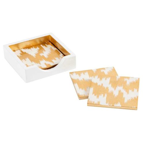 Caspari Lacquer Coaster Modern Moire Gold Set of 4 15954LQCSET