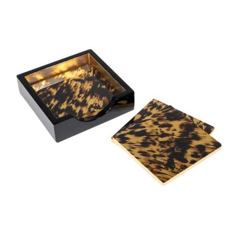 Caspari Lacquer Coaster Tortoiseshell Set of 4 10990LQCSET