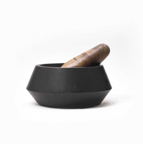 Ayres Marble Black of south Holbx Mortar with wood mallet AY1633-N