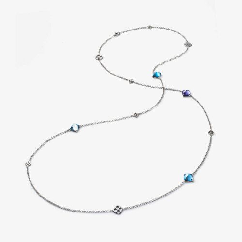 Baccarat Medicis Long Necklace Silver Clear Crystal Riviera, Aqua Mirror & Purple Mirror 2811640