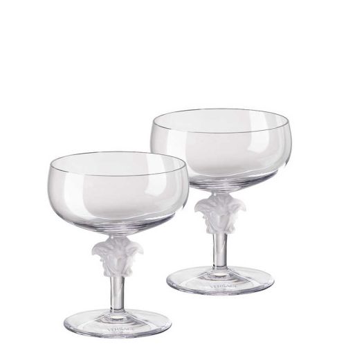 Versace Medusa Lumiere 2/Short Stem - Clear Champagne Saucer Set of Two 69129-110835-48993