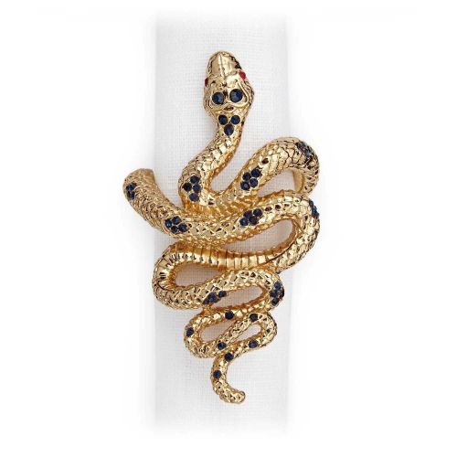 L'Objet Napkin Jewels Snake Gold + Blue Crystals Set of 4 NJ4800