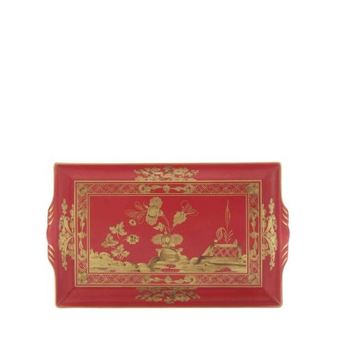 Ginori Oriente Italiano Rubrum Oggetti Rectangular Tray With Handles Cm 23,5x15,5 In. 9,2x6 017RG02FG5282LX0235G00132900
