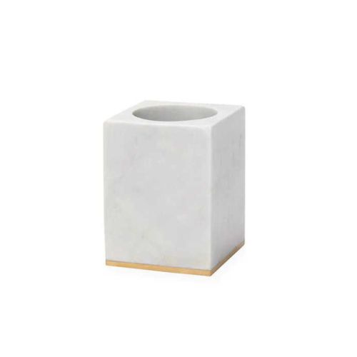 Sferra Pietra  - White/Gold  Marble Toothbrush Holder 3X3X4 800TBHOLDERWGO