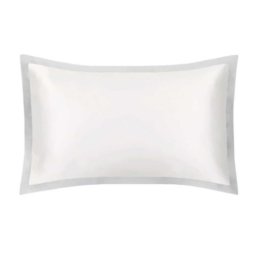 Mayfair Silk Ivory With Oyster Grey Border Queen Pearl Pure Silk Oxford Pillowcase M-PILW-S25-OXF-QNU-IV-OGB