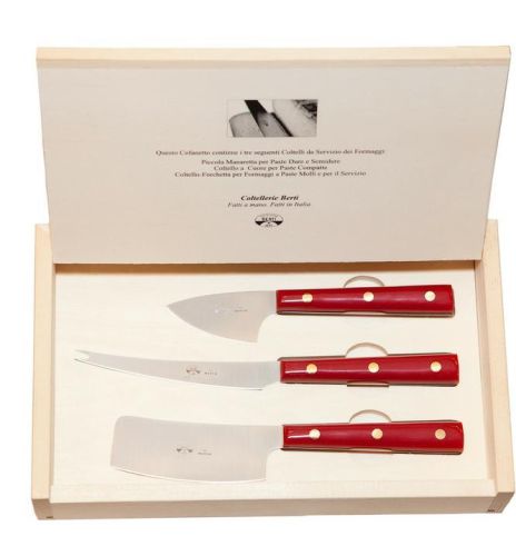 Berti Red Lucite S/3 Cheese Knives, In Wood Box 430
