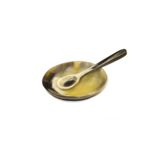 Abbeyhorn Salt Spoon And Dish Salt Spoon And Dish - Oxhorn - Boxed NBSSB