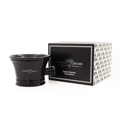 Edwin Jagger Shaving Soap Bowl Black Porcelain With Handle RN46