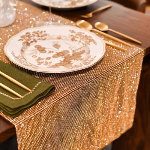 D.stevens Tabletop Embellishments Gold Glitter Mesh Table Runner 12-532