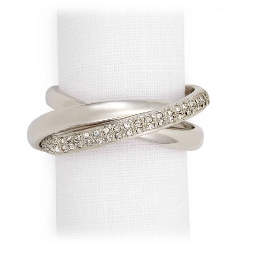 L'Objet Three-Ring Napkin Jewels Platinum + White Crystals Set/4 NJ1001