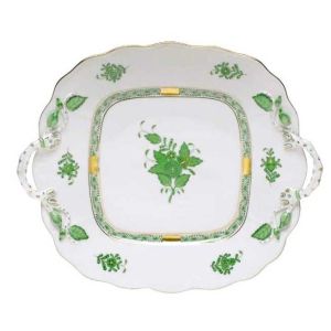 Apponyi Green Square Handled Cake Plate by Herend