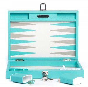 Backgammon Medium Buffalo Leather Bluebettle by Hector Saxe